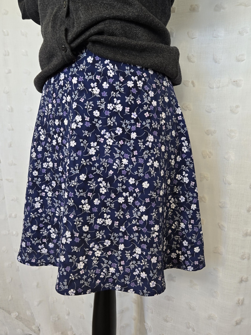 Vintage 90s Navy Floral A-Line Skirt
